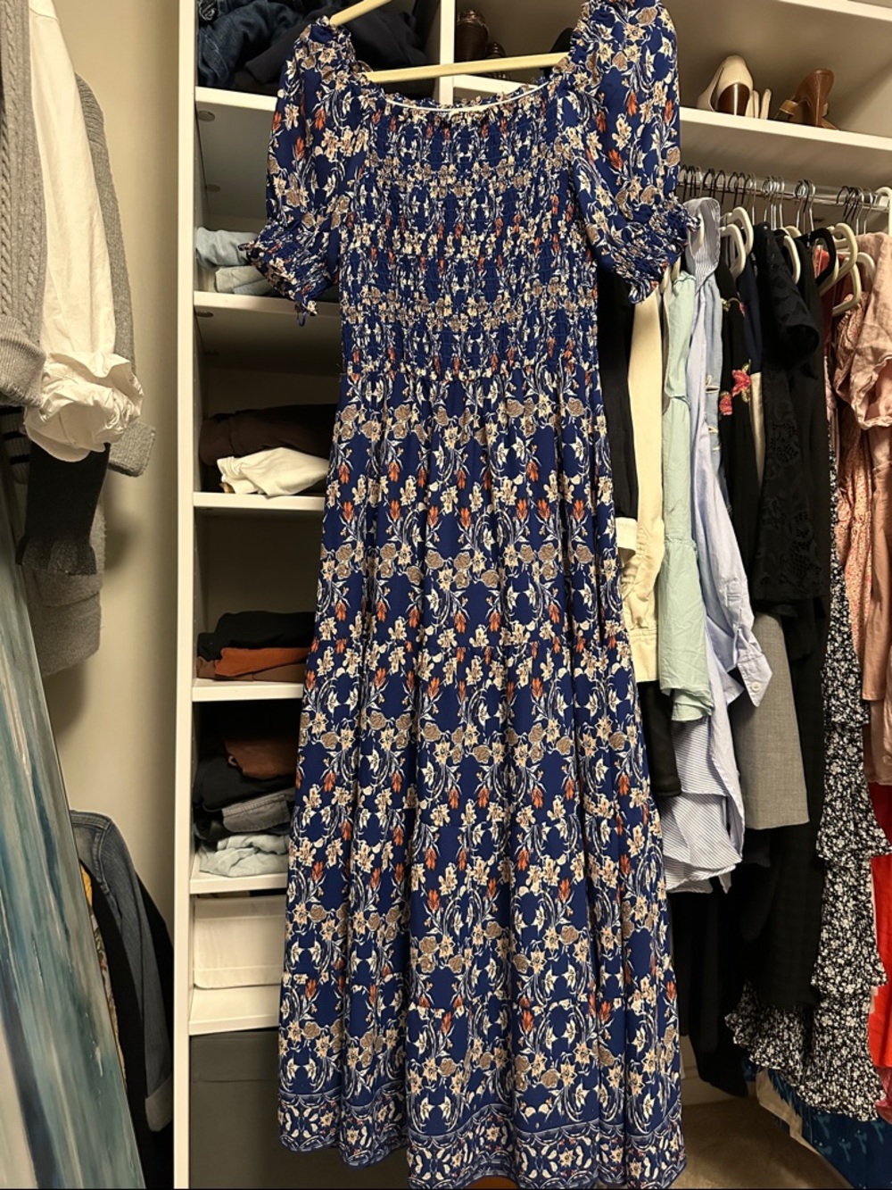 Blue Floral Maxi Dress - Smocked Bodice